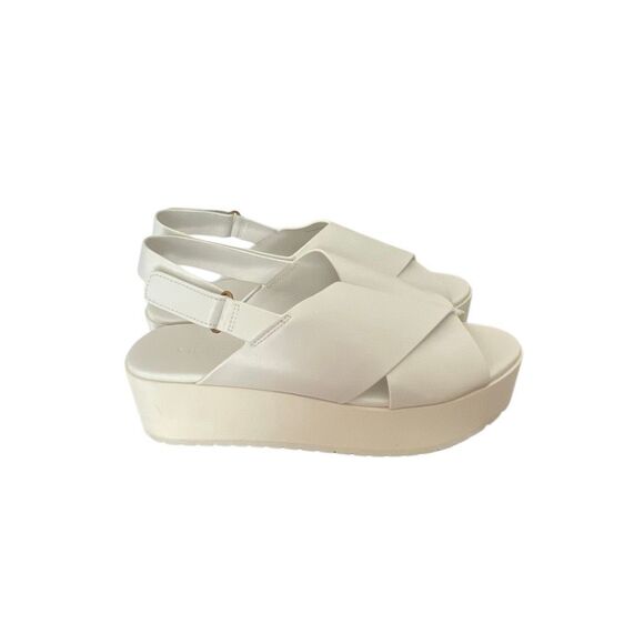 Women Vince Jenaya-B White leather Slingback wedge sandal Sz.8.5 New in box - Picture 1 of 5